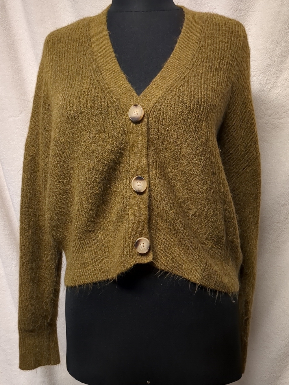 twik Olive Green V-Neck Button Front Cardigan
